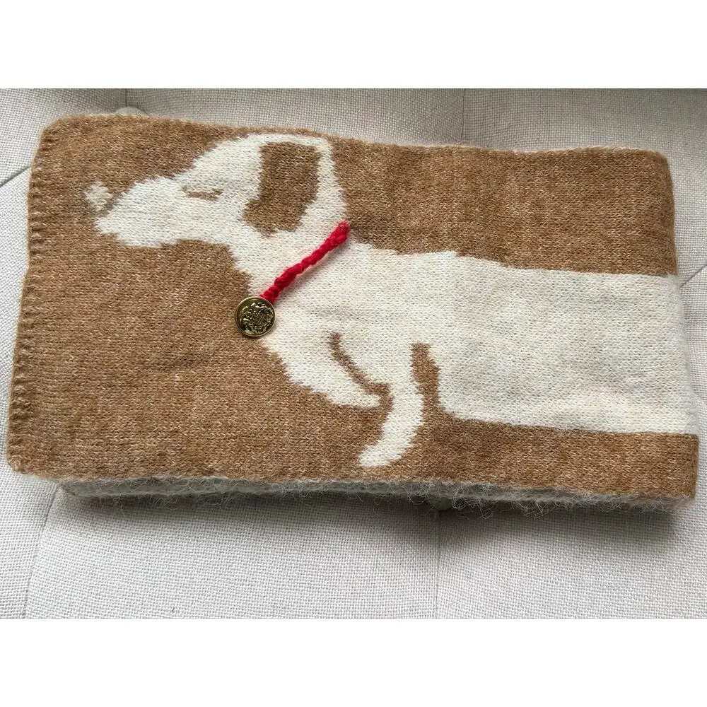 Rare Viral Anthropologie Maeve Dachshund Dog Icon Skinny Knit Scarf Reversible